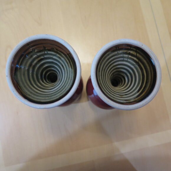 Tall Pottery Wine Goblets, Signed, Scott Frankenberger Artist, Burgundy & Tan - Picture 7 of 9